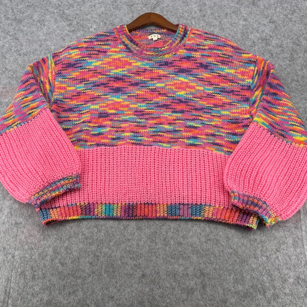 POL Womens Multi Color Space Dye Waffle Knit Sweater Pink SMST728 Large